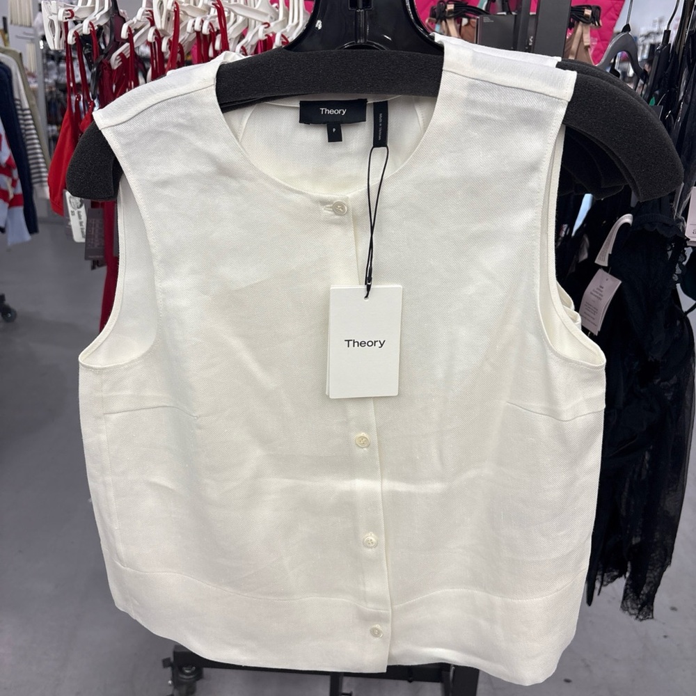 Theory SL BD Shell Ivory Linen Viscose Button Front Top Women’s P– $265 MSRP